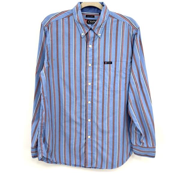 Chaps Mens Size M Blue Striped Button Down Shirt Long Sleeve American Classic - Picture 1 of 13